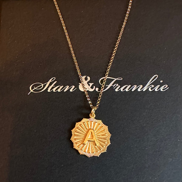 Gold Sunburst Initial Necklace