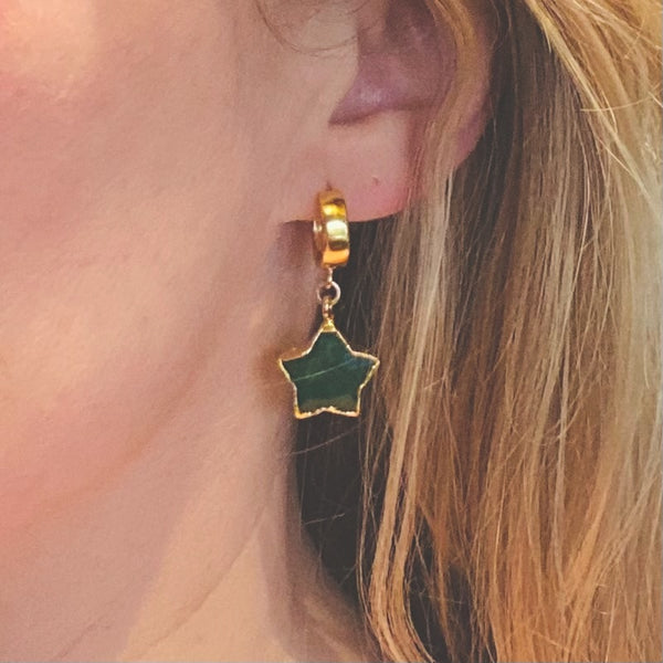 Green Onyx Star Huggie Earrings