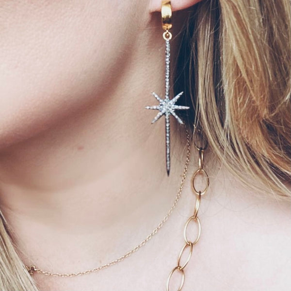 Diamond Sunburst Star Earrings