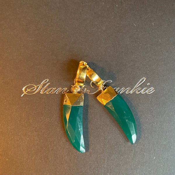 Green Onyx Tusk Huggie Earrings